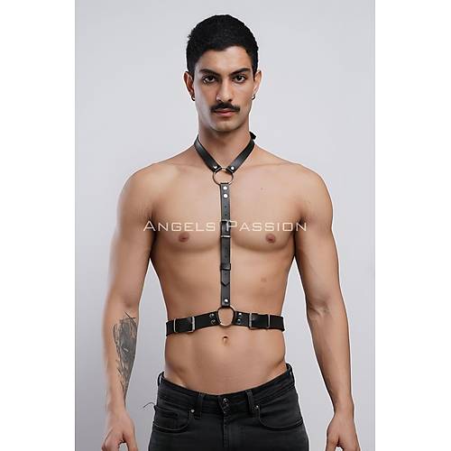 Deri Boyundan Askl Erkek Harness, Clubwear, Leather Partywear - APFTM124