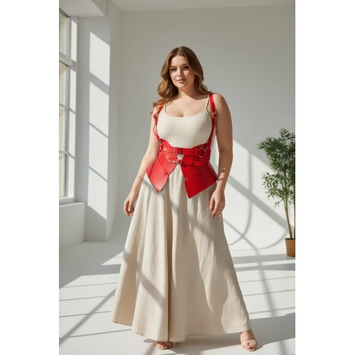 B�y�k Beden K�rm�z� Kad�n Kemer Korse G�r�n�ml� Deri Harness V�cut Aksesuar� - APFT616