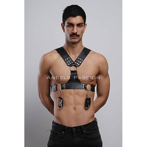 Kelepeli Erkek Gs Harness, Deri Erkek Fantezi Harness, Kelepeli Erkek Harness - APFTM121