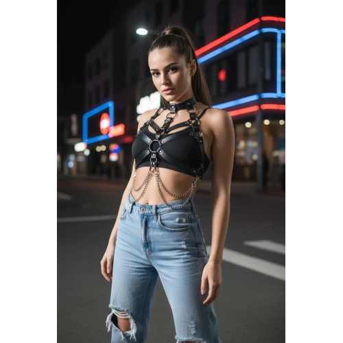 Siyah Kad�n Kemer Zincir Detayl� V�cut Aksesuar� - APFT517