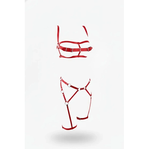 K�rm�z� Harness Tak�m Deri Halka Detayl� V�cut Kemeri - APFT560