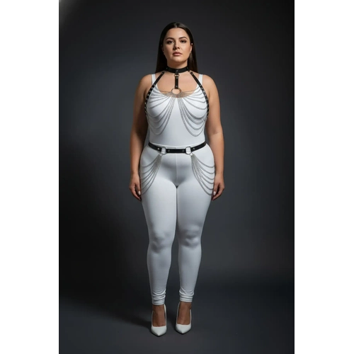 B�y�k Beden Siyah Kad�n Harness Tak�m Zincir Detayl� Deri Fantezi Aksesuar� - APFT701