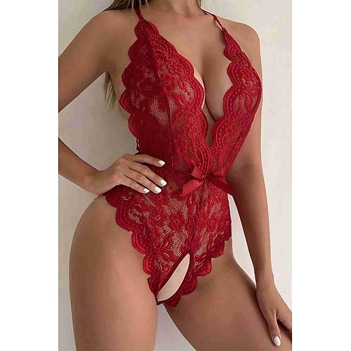 zel Blgesi Ak Dantelli Krmz Fantazi Babydoll TM1278