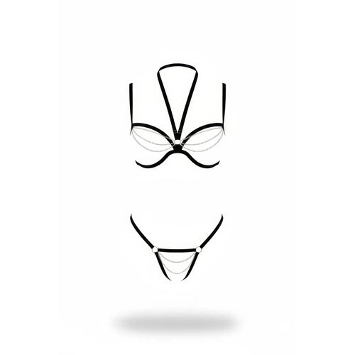 Siyah Harness Tak�m Zincir Detayl� V�cut Braleti - APFT1204