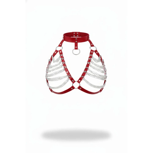 K�rm�z� Kad�n Kemer Halka Detayl� Yaka Ve G���s Harness - APFT945