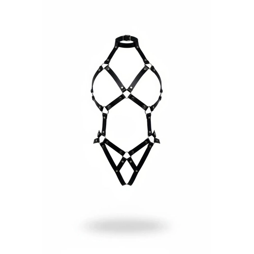 Siyah Body Harness Suni Deri Tam V�cut �apraz Halkal� - APFT514