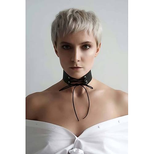 �pli Ba�lamal� Deri Choker Tasma - APFT900
