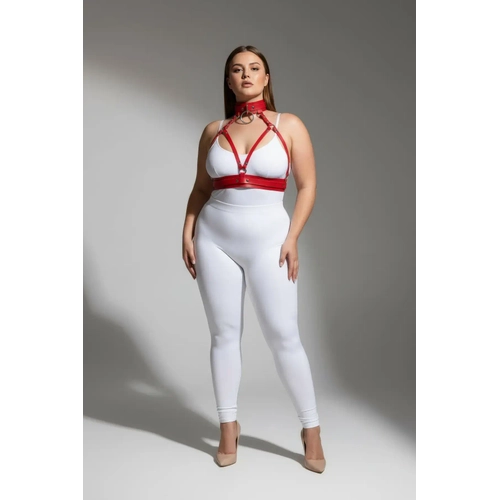 B�y�k Beden K�rm�z� Kad�n Harness Tak�m Fantezi Deri Yaka Detayl� V�cut Aksesuar� - APFT841