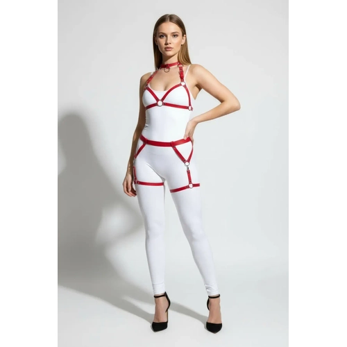 K�rm�z� Harness Tak�m Deri Metal Halka Detayl� V�cut Aksesuar� - APFT478