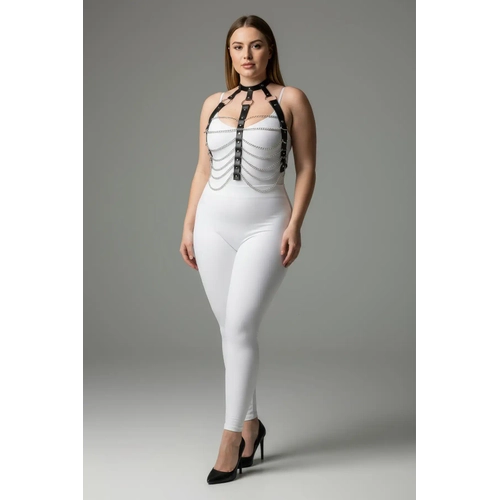 B�y�k Beden Siyah Kad�n Zincir Detayl� Deri Harness Tak�m Fantezi Aksesuar - APFT304