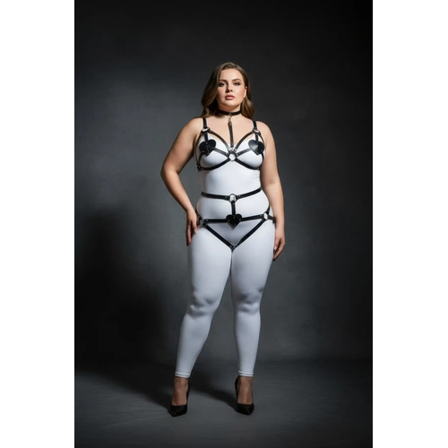 B�y�k Beden Siyah Kad�n Deri Harness Tak�m Kalp Detayl� Fantezi Aksesuar - APFT467