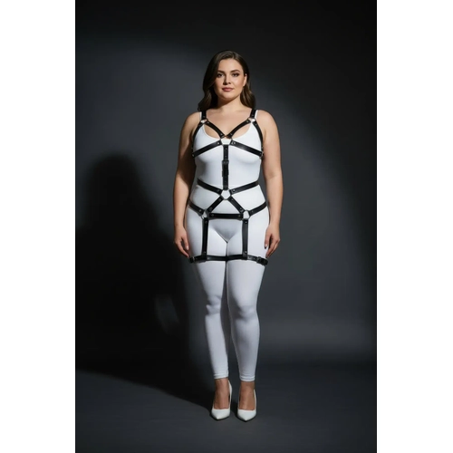 B�y�k Beden Siyah Kad�n Harness Tak�m Deri Body Fantezi Aksesuar - APFT750