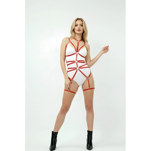 K�rm�z� Harness Tak�m Deri Metal Halka Detayl� V�cut - APFT121