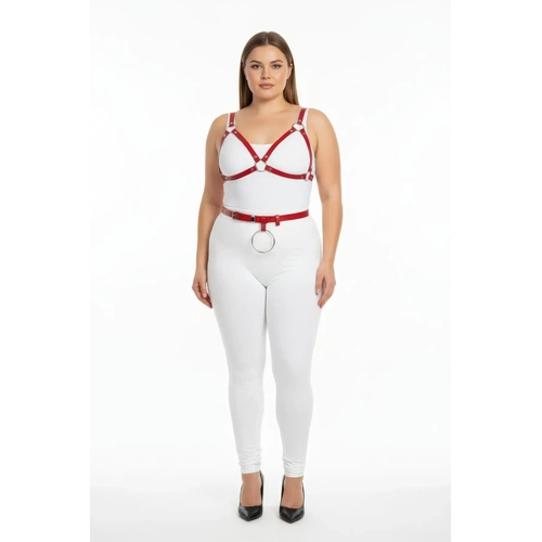 B�y�k Beden K�rm�z� Kad�n Deri Harness Tak�m Halka Detayl� S�tyen Kemer Kombin - APFT651