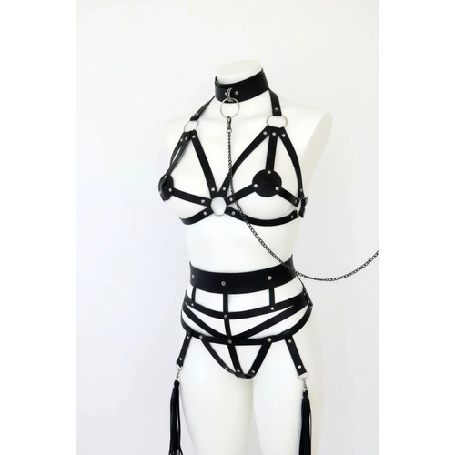 Siyah Harness Tak�m Metal Halka Z�mba Detayl� - APFT394