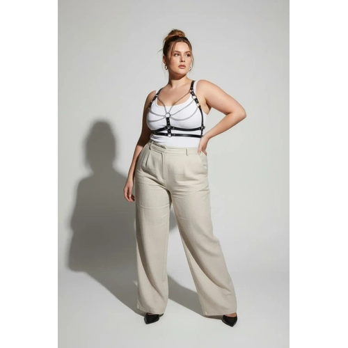 B�y�k Beden Siyah Kad�n Kemer Deri Zincir Detayl� V�cut Harness - APFT808