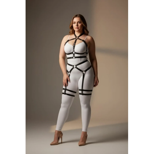 B�y�k Beden Siyah Kad�n Deri Jartiyer Harness Bel ve Bacak Detayl� ��k Aksesuar - APFT598