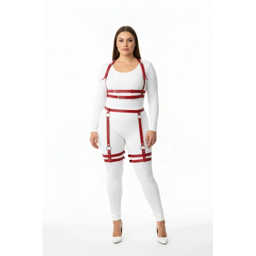 B�y�k Beden K�rm�z� Kad�n Deri Harness Tak�m Ayarlanabilir Halka Detayl� - APFT537