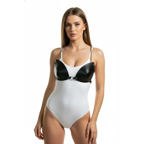 Siyah G���s Harness Deri Zincir Detayl� B�stiyer - APFT1227
