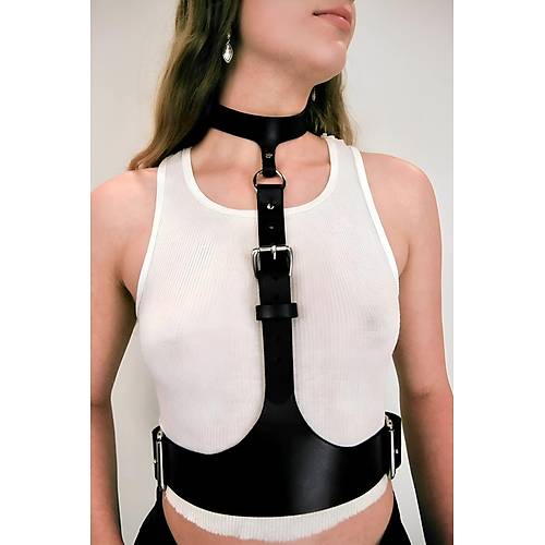 Boyun Balantl Korse Kemer Harness, Kadn Deri Bel Kemeri - APFT1297