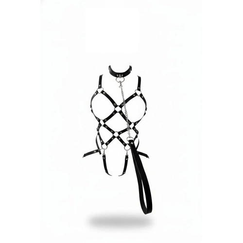 Siyah Harness Tak�m Zincir Detayl� V�cut Ba�lant� Seti - APFT1350