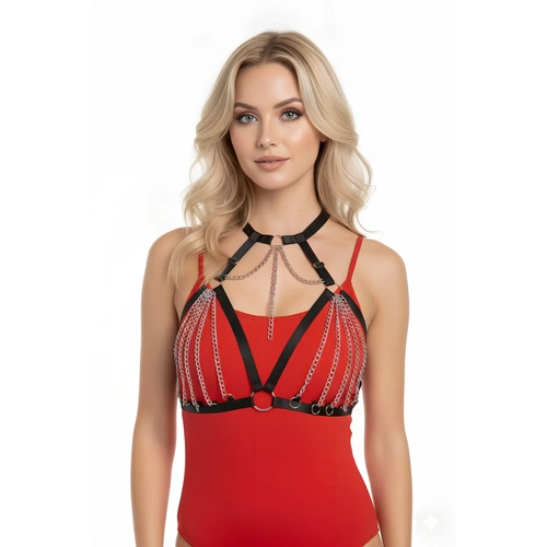 Siyah G���s Harness Zincir Detayl� Yaka Aksesuar� - APFT805