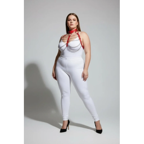 B�y�k Beden K�rm�z� Kad�n Deri Harness Tak�m Zincir Detayl� ��k Aksesuar - APFT1285