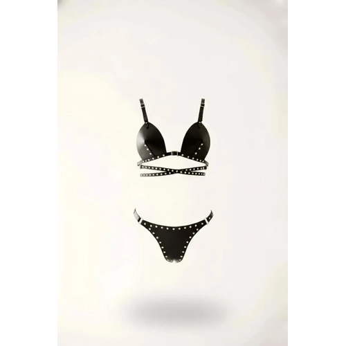 Siyah Kad�n Harness Tak�m Z�mbal� Deri �ki Par�a - APFT849