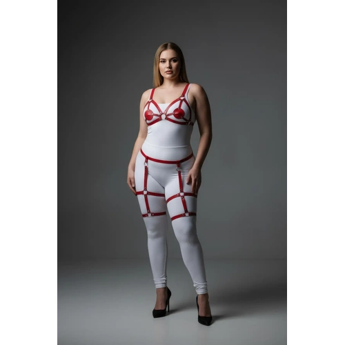 B�y�k Beden K�rm�z� Kad�n Jartiyer Harness Deri Fantazi Giyim Tak�m� - APFT285