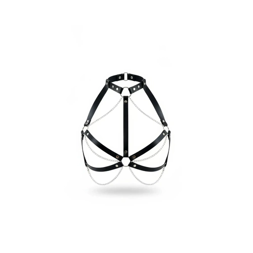 Siyah G���s Harness Deri Zincir Detayl� V�cut Aksesuar� - APFT796