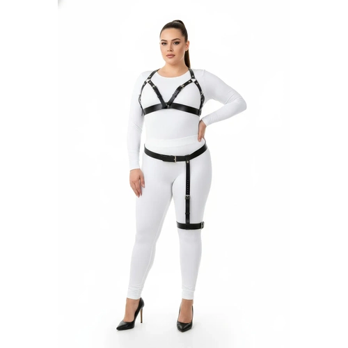 B�y�k Beden Siyah Kad�n Harness Tak�m Jartiyer Kemerli ��k Deri Aksesuar - APFT863