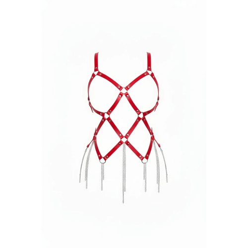 K�rm�z� Body Harness Suni Deri Zincir P�sk�l Detayl� - APFT950