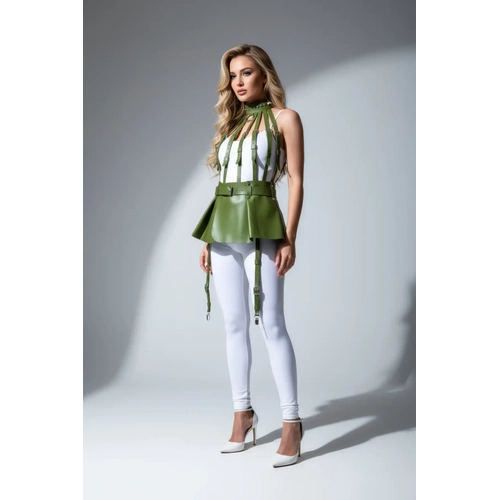Haki Etek Suni Deri Etek Peplum Y�ksek Bel Etek - APFT998
