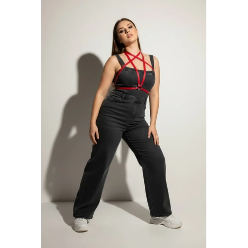 B�y�k Beden K�rm�z� Kad�n Kemer Deri Harness Tarz� Elbise Aksesuar� - APFT15