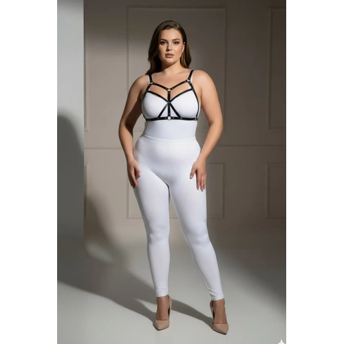 B�y�k Beden Siyah Kad�n Deri Harness Tak�m Fantezi Giyim Halka Detayl� - APFT265