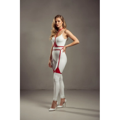 K�rm�z� Harness Tak�m Deri Ayarlanabilir Tam V�cut Seti - APFT226