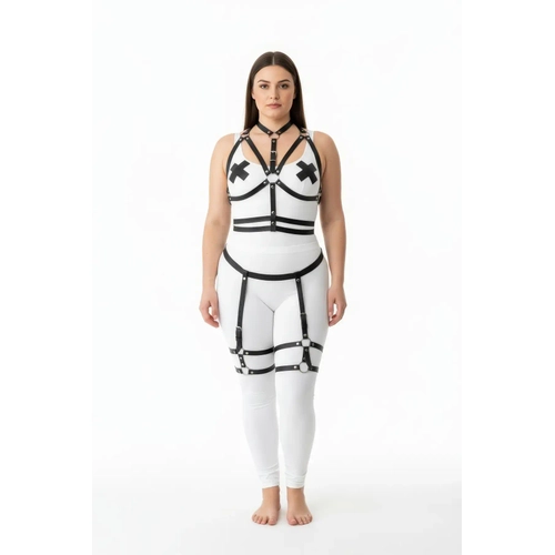 B�y�k Beden Siyah Kad�n Jartiyerli Harness Tak�m Ayarlanabilir Deri Aksesuar - APFT455