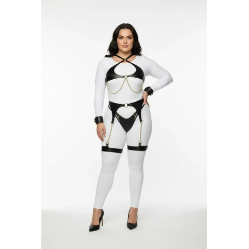 B�y�k Beden Siyah Kad�n Harness Tak�m Zincir Detayl� Jartiyerli - APFT1219