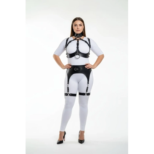 B�y�k Beden Siyah Kad�n Full Body Deri Harness Tak�m Jartiyer Detayl� �zel Tasar�m - APFT1231