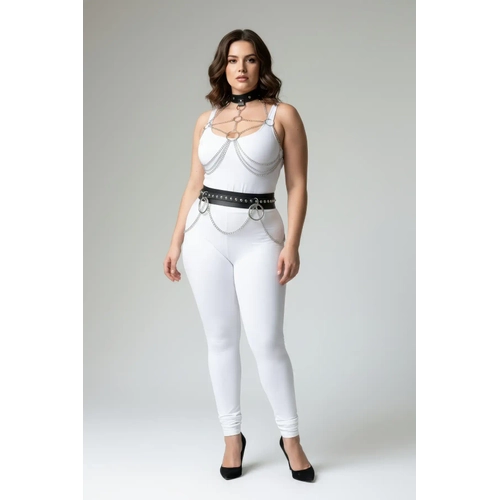 B�y�k Beden Siyah Kad�n Deri Harness Tak�m Zincir Detayl� V�cut Aksesuar� - APFT413