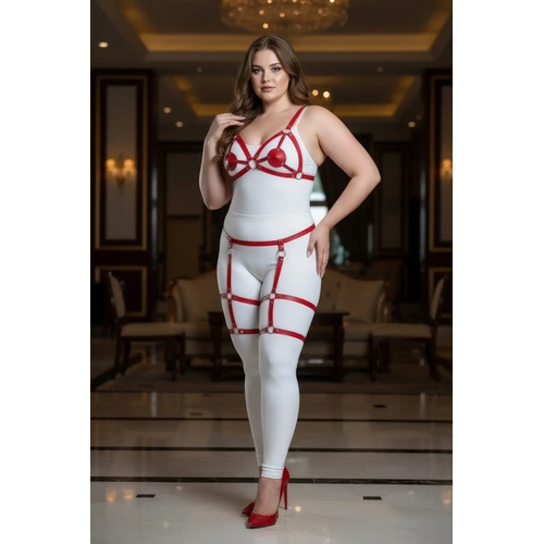 B�y�k Beden K�rm�z� Kad�n Jartiyer Harness Deri Fantazi Giyim Tak�m� - APFT285