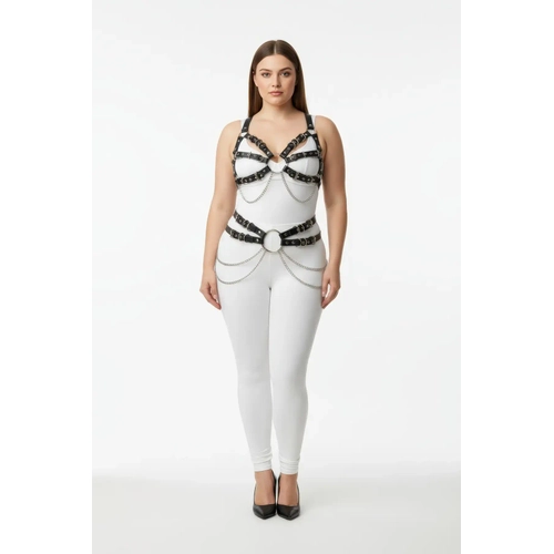 B�y�k Beden Siyah Kad�n Harness Tak�m Zincir ve Halka Detayl� Fantezi Aksesuar� - APFT1260