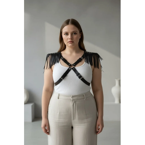 B�y�k Beden Siyah Kad�n Kemer Deri Harness V�cut Aksesuar� Omuz P�sk�l Detayl� - APFT1240