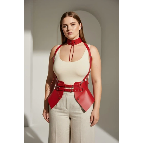 B�y�k Beden K�rm�z� Kad�n Kemer Korse Tasar�ml� Ask�l� Harness Detayl� - APFT622