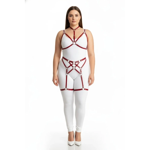 B�y�k Beden K�rm�z� Kad�n Deri Fantazi Harness Tak�m Jartiyerli - APFT507