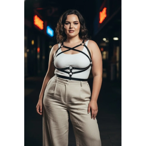 B�y�k Beden Siyah Kad�n Kemer Harness Tarz� Deri V�cut Aksesuar� - APFT991