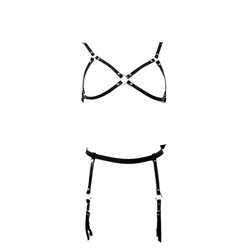 Siyah Harness Tak�m Suni Deri Jartiyer Detayl� - APFT228