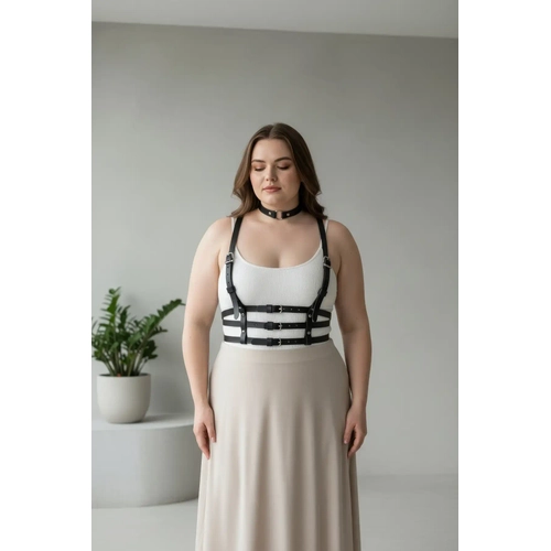 B�y�k Beden Siyah Kad�n Deri Harness Korse Kemer Tarz� V�cut Aksesuar� - APFT615
