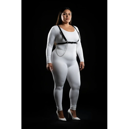 B�y�k Beden Siyah Kad�n Deri Harness Tak�m Zincir Detayl� ��k Aksesuar - APFT1176
