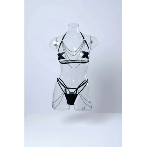Siyah Harness Tak�m Zincir Detayl� V�cut Aksesuar� - APFT1065